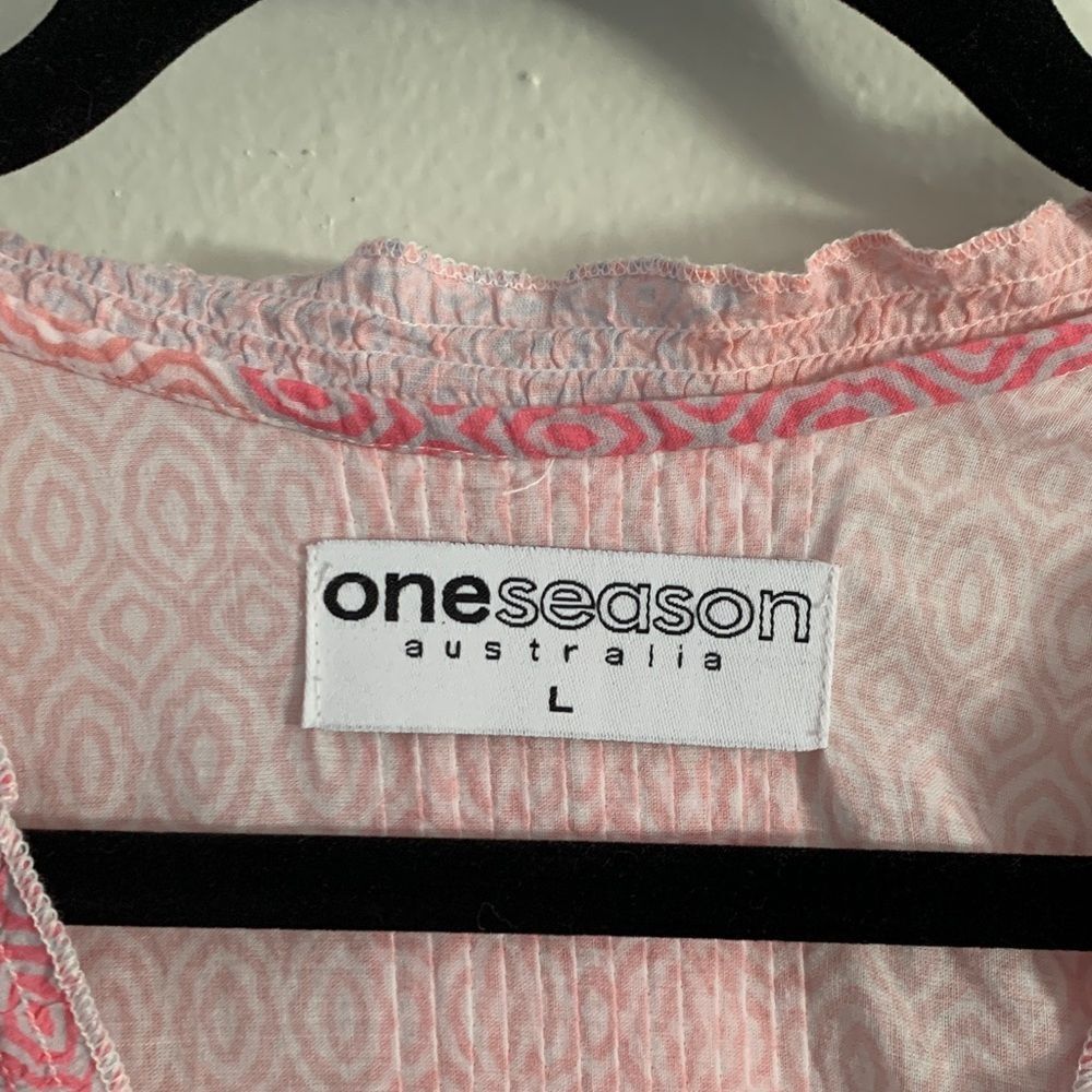 One Season Australia Pink Ombré Cotton Button-Front Dress | Size L - Picture 2 of 14